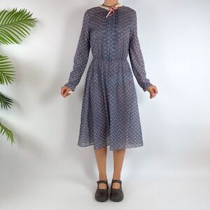 Vintage 70s Cottagecore Ditsy Floral Bloomcore Lace Midi Prairie Dress / Size 7